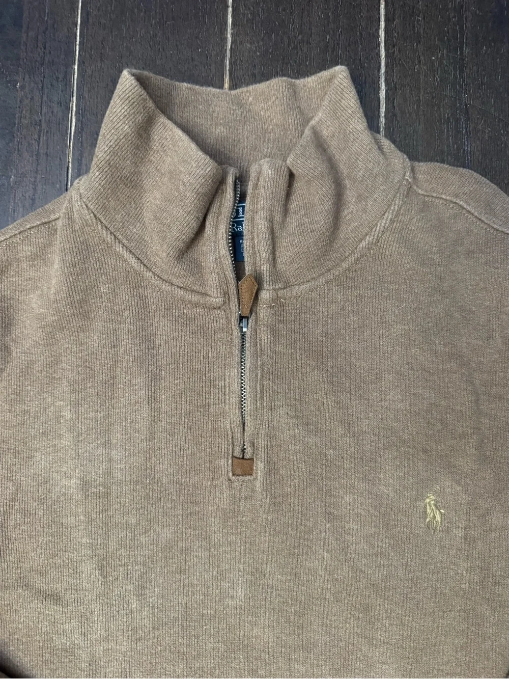Polo Ralph Lauren Quarter Zip Sweater XL Brown Cotton Mock Neck Pullover
